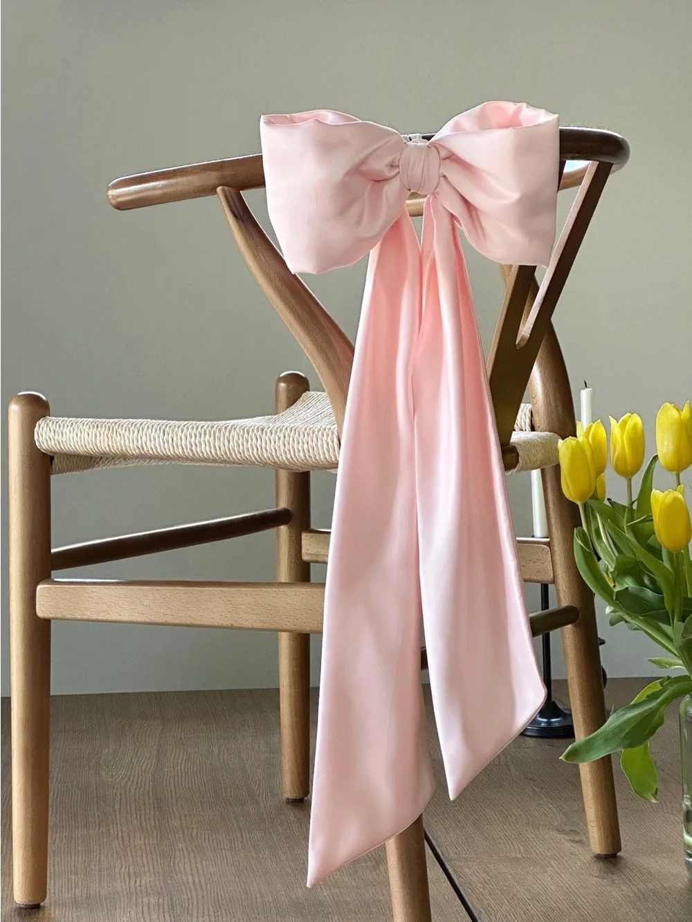 Soft Pink Satin Oversized Bow Sash  Birthday Decor Wedding Decor